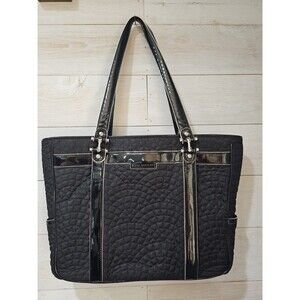 Vera Bradley Large Black Bag Purse W/ Patent Leather Straps and silver hardware